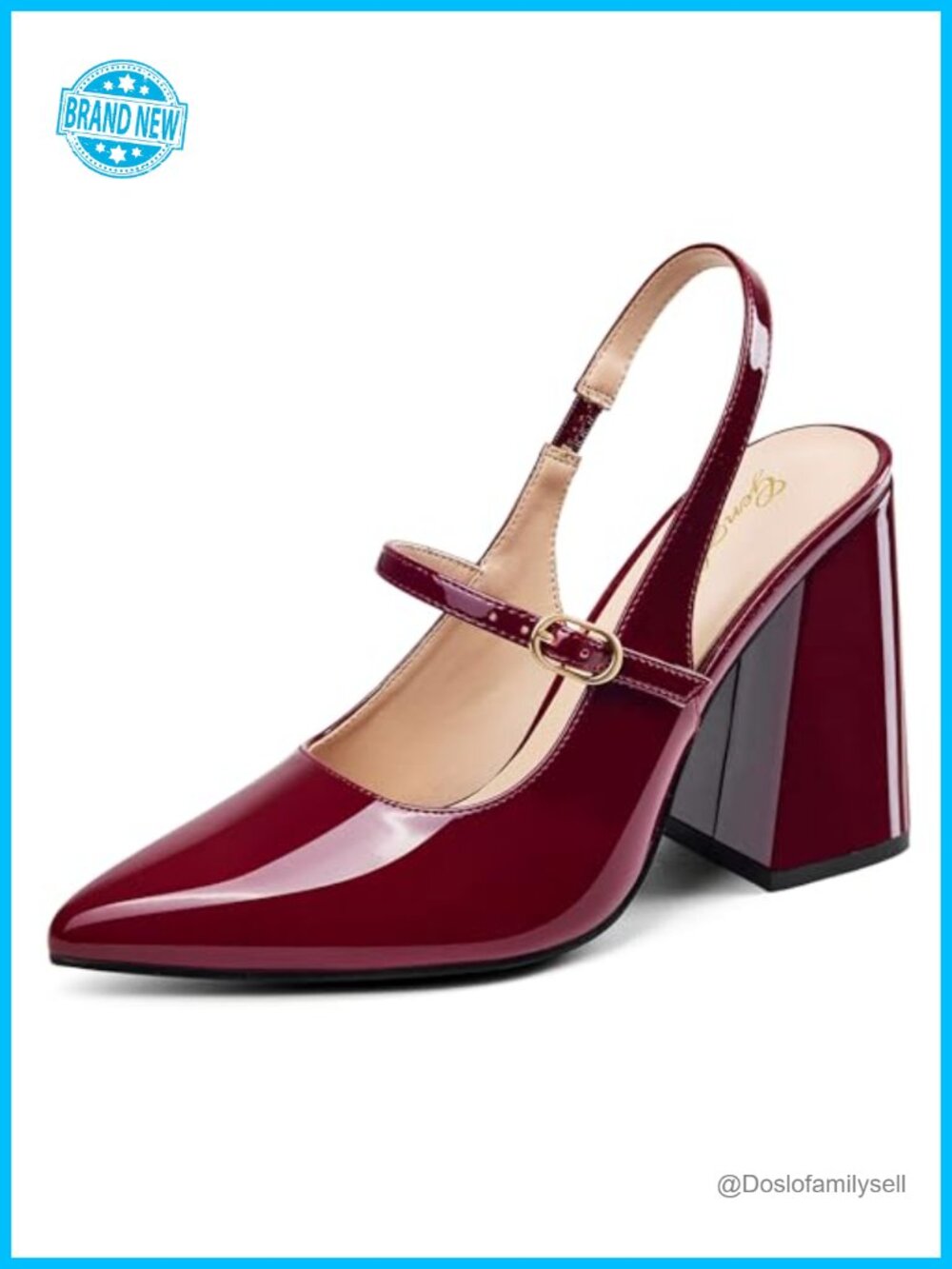 Women's Chunky Slingback Mary Jane Pumps 4 Inch Block Heels Pointed Toe Dress